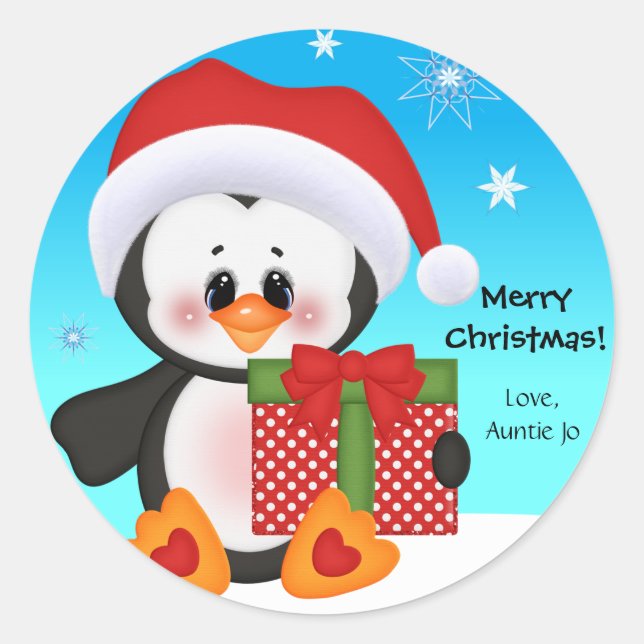 Niedlicher Penguin Weihnachtsgeschenksticker Runder Aufkleber (Vorderseite)