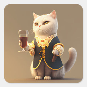 Niedlicher Personal cat Diener, lustiger Diener Ki Quadratischer Aufkleber