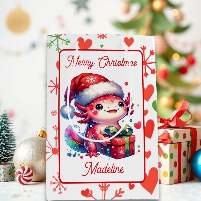 Niedlicher Personalisierter Axolotl Weihnachten Mittlere Geschenktüte (Von Creator hochgeladen)