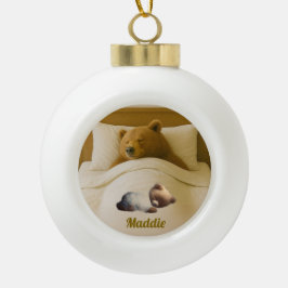 Niedlicher Personalisierter Bärensnowflake Gerahmt Keramik Kugel-Ornament