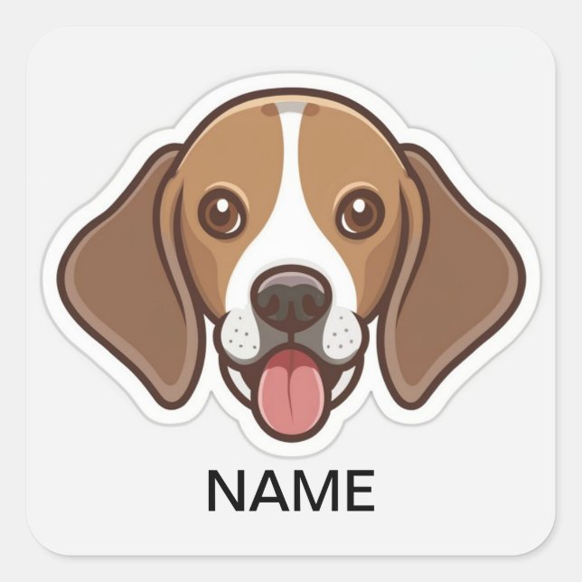 Niedlicher personalisierter Beagle Quadratischer Aufkleber (Vorderseite)