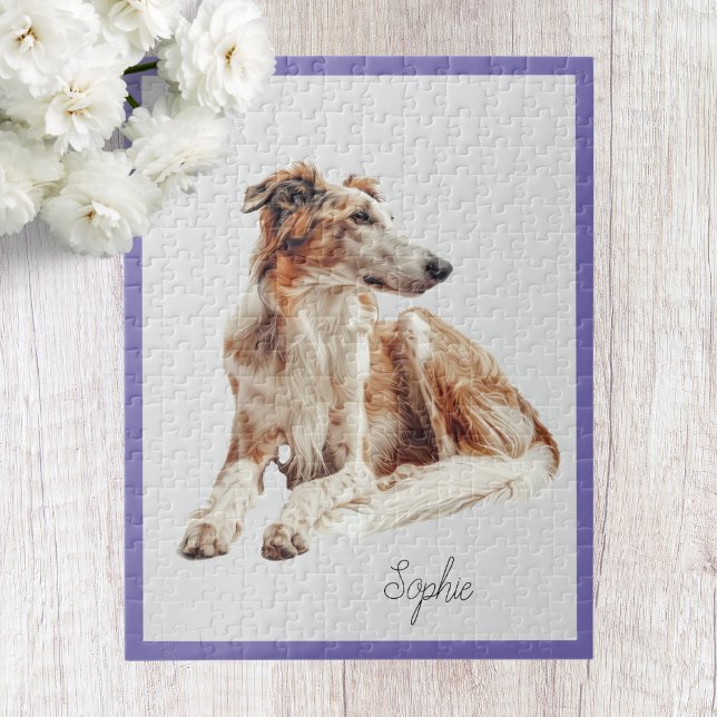 Niedlicher Personalisierter Borzoi Dog Jigsaw Puzz (Von Creator hochgeladen)