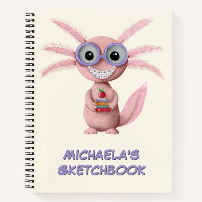 Niedlicher Personalisierter Cartoon Axolotl Notizbuch (Vorderseite)