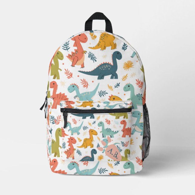 Niedlicher Personalisierter Dinosaurier-Backpack Bedruckter Rucksack (Vorderseite)