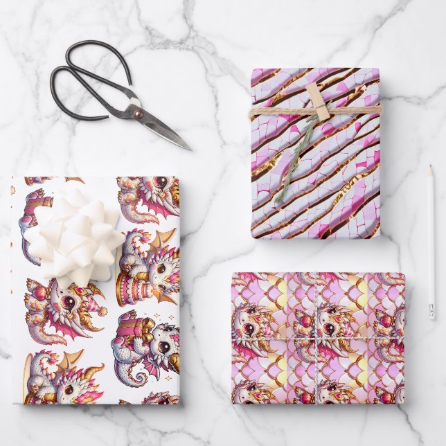 Niedlicher Personalisierter Drache Thema Geburtsta Geschenkpapier Set (Vorderseite)