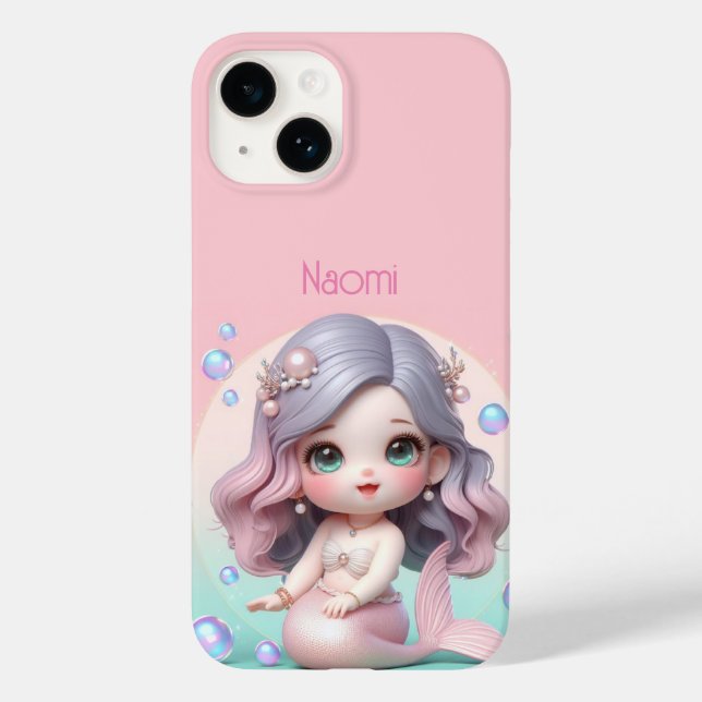 Niedlicher Personalisierter Fall Mermaid Case-Mate iPhone 14 Hülle (Rückseite)