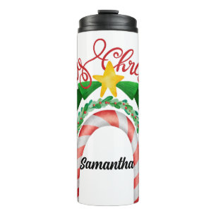 Niedlicher Personalisierter froher Weihnachtsbaum Thermosbecher