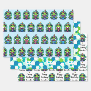 Niedlicher Personalisierter Frosch Thema Geburtsta Geschenkpapier Set