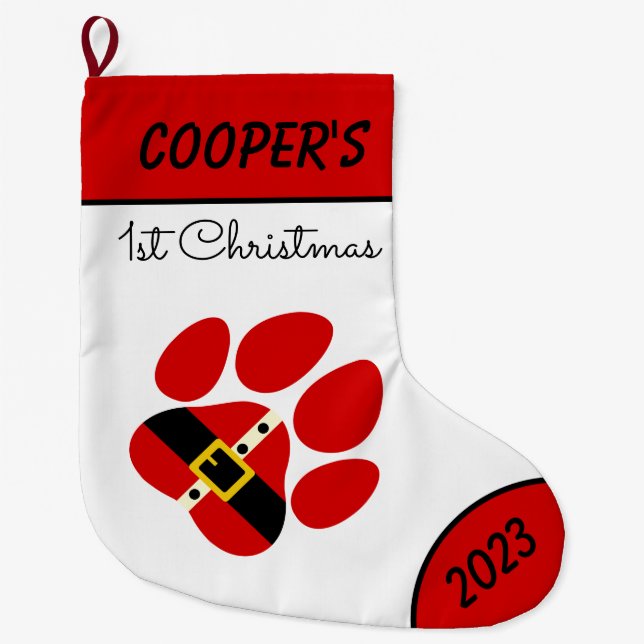 Niedlicher Personalisierter Hund 1. Weihnachtsfest Großer Weihnachtsstrumpf (Vorderseite)