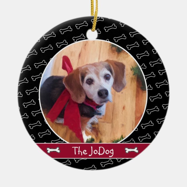 Niedlicher Personalisierter Hund Foto Knochen-Must Keramik Ornament (Vorne)