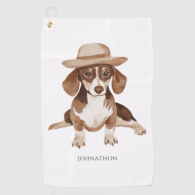 Niedlicher Personalisierter Hund Wasserfarbe Golfhandtuch (Vorderseite)