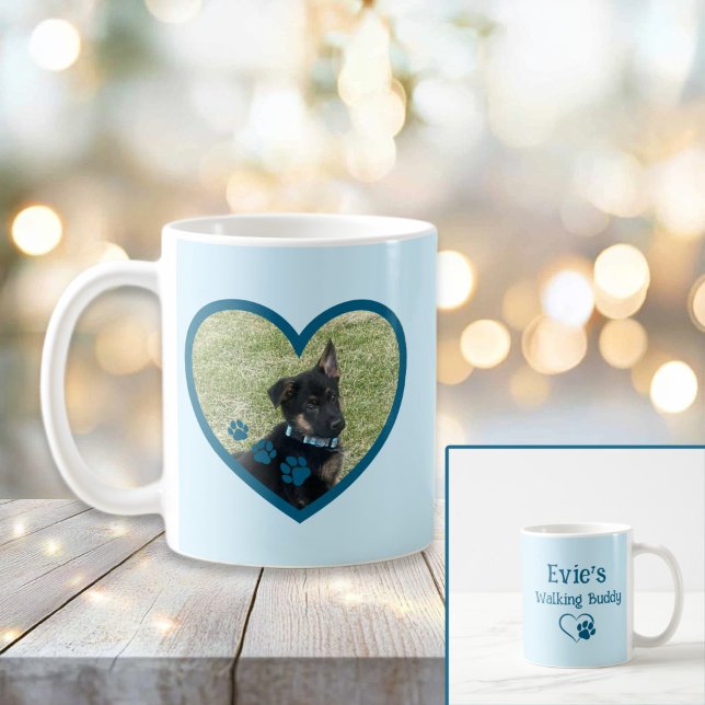 Niedlicher Personalisierter Hund zu Fuß Buddy Hear Kaffeetasse (Teal Personalized Dog Walking Buddy Heart Photo Mug
)