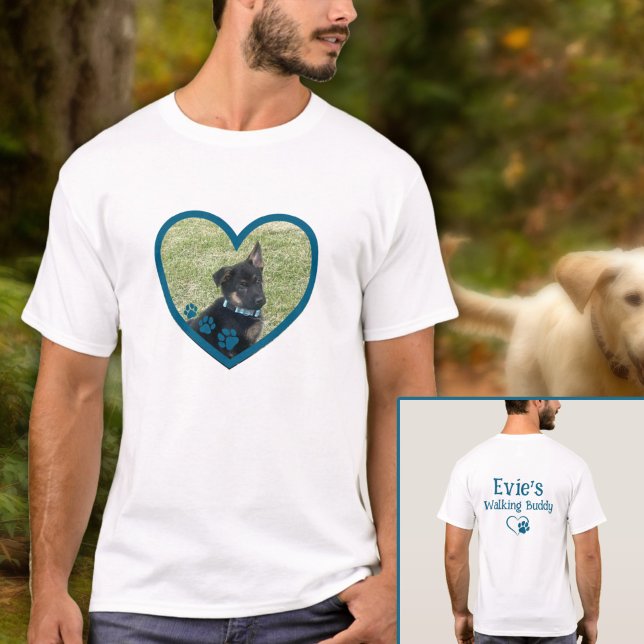 Niedlicher Personalisierter Hund zu Fuß Buddy Hear T-Shirt (Teal Personalized Dog Walking Buddy Heart Photo T-Shirt
)