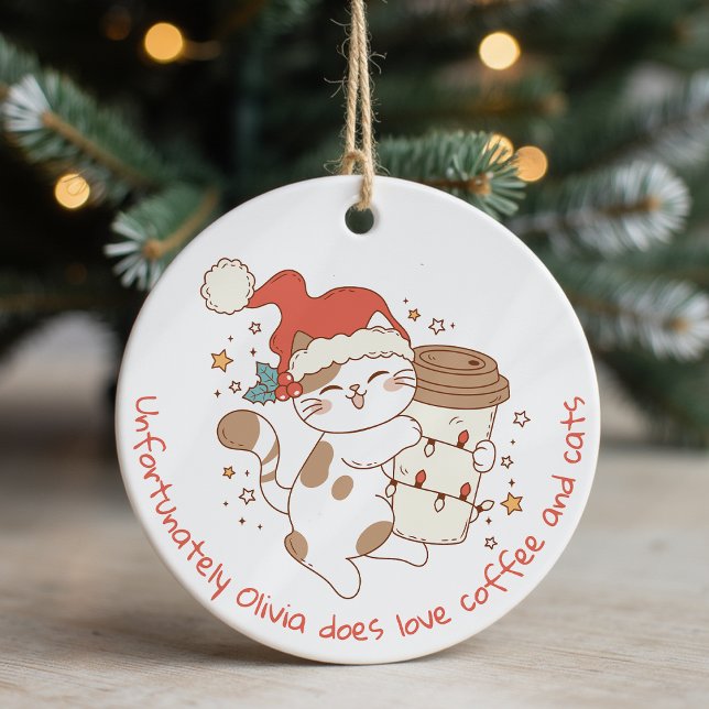Niedlicher Personalisierter Kaffee und Katzen Keramik Ornament (Von Creator hochgeladen)