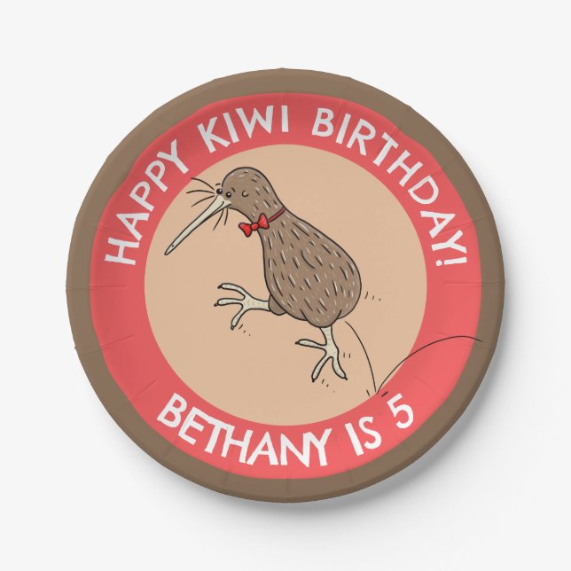 Niedlicher personalisierter Kiwi-Vogel-Geburtstag  Pappteller (Vorderseite)