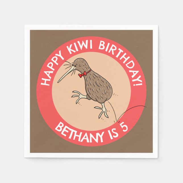 Niedlicher personalisierter Kiwi-Vogel-Geburtstag  Serviette (Vorderseite)
