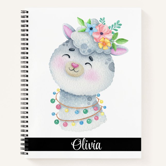 Niedlicher Personalisierter Llama Notizbuch (Vorderseite)