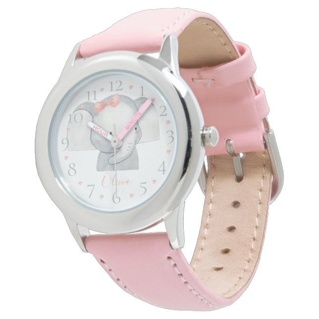 Niedlicher Personalisierter Name des Baby Elephant Armbanduhr (Schrägansicht)
