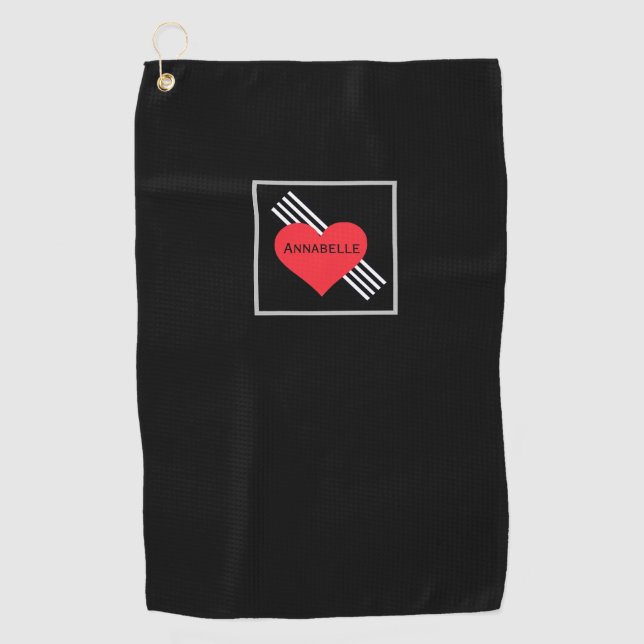 Niedlicher Personalisierter Name des roten Herzens Golfhandtuch (Vorderseite)