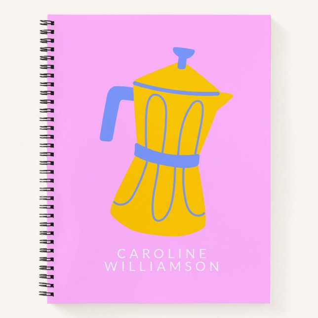 Niedlicher Personalisierter Name Rosa Moka Pot Kaf Notizbuch (Vorderseite)