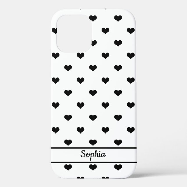 Niedlicher personalisierter Name Schwarz-weiß Herz Case-Mate iPhone Hülle (Rückseite)