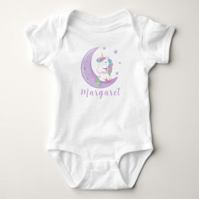 Niedlicher Personalisierter Name Unicorn Niedlich Baby Strampler (Vorderseite)