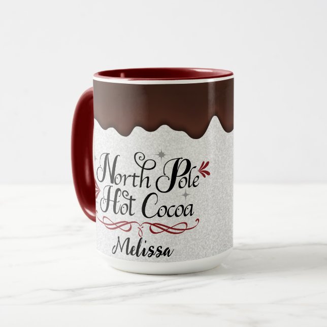 Niedlicher Personalisierter Nordpol Hot Kakao Tasse (Vorderseite Links)