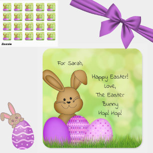 Niedlicher Personalisierter Osterhase für Kinder A Quadratischer Aufkleber