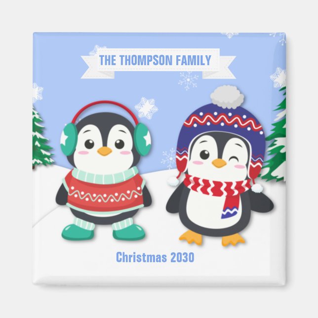 Niedlicher Personalisierter Penguin Christmas Magn Magnet (Vorne)