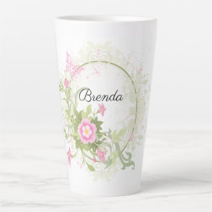 Niedlicher Personalisierter Rosa Blumenreath Latte Milchtasse