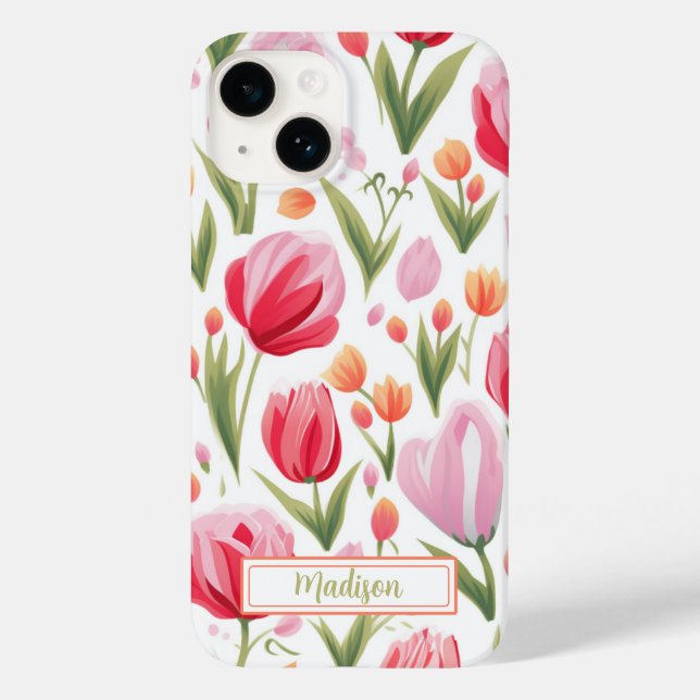 Niedlicher Personalisierter Rosa Frühling Case-Mate iPhone 14 Hülle (Rückseite)