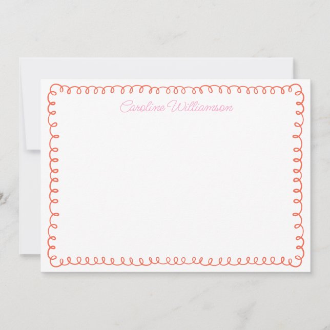 Niedlicher Personalisierter Rosa-Orangenquiggle-Bo Dankeskarte (Vorderseite)