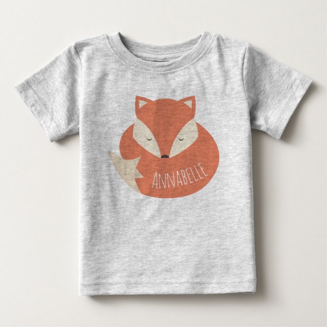 Niedlicher Personalisierter Schlaffuchs Baby T-shirt (Vorderseite)
