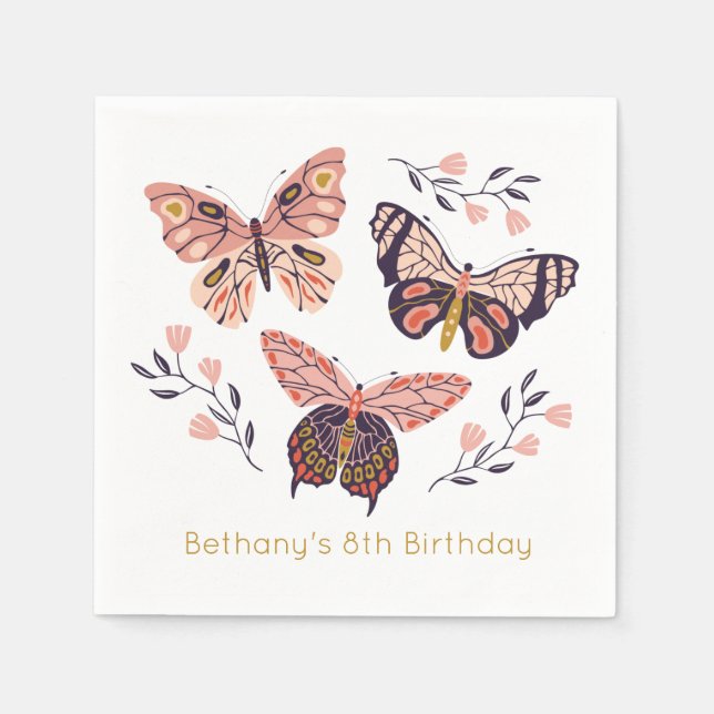 Niedlicher Personalisierter Schmetterling Napkins Serviette (Vorderseite)
