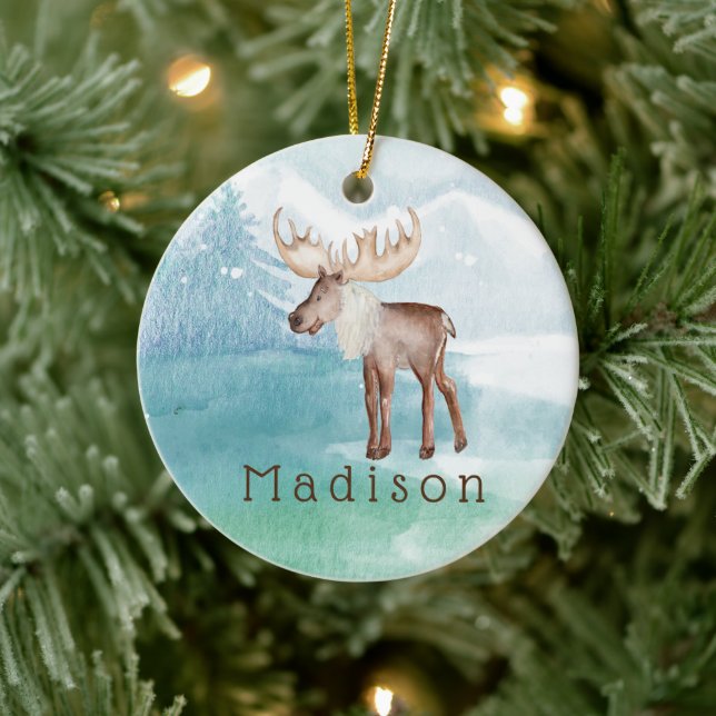 Niedlicher Personalisierter Urlaub am Elch Keramik Ornament (Baum)