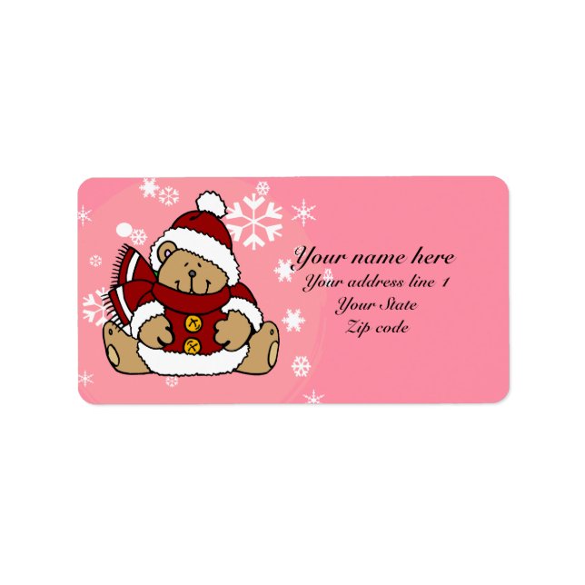 Niedlicher Personalisierter Weihnachtsbär Adressaufkleber (Vorne)