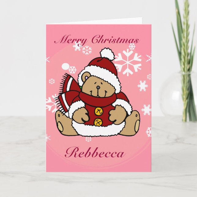 Niedlicher Personalisierter Weihnachtsbär Feiertagskarte (Vorderseite)