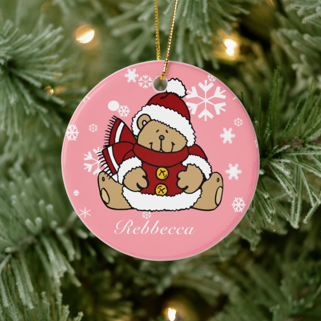 Niedlicher Personalisierter Weihnachtsbär Keramikornament (Baum)