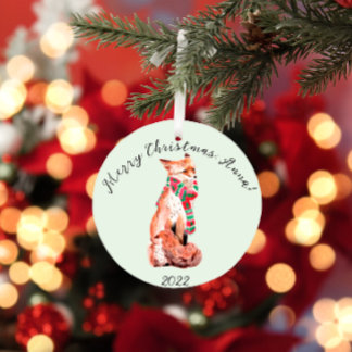 Niedlicher Personalisierter Weihnachtsfox Keramik Ornament