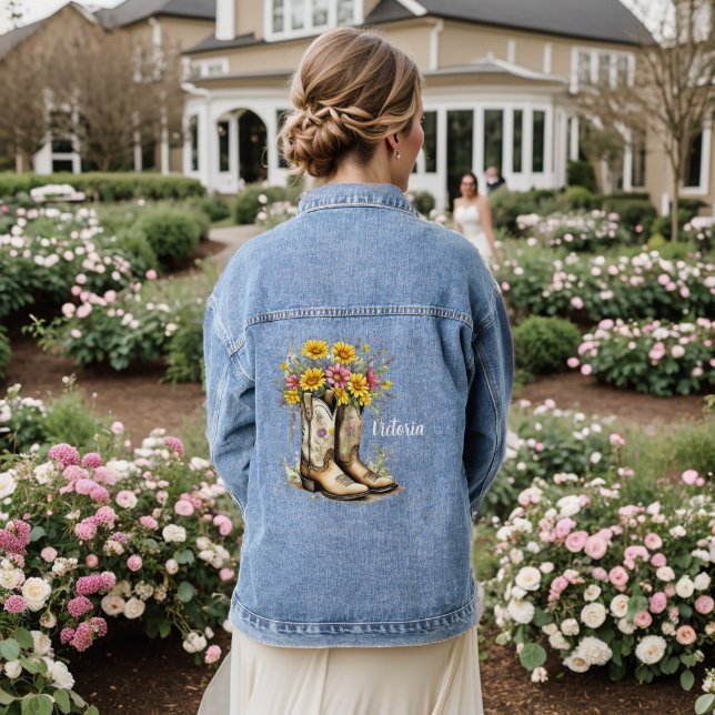 Niedlicher Personalisierter Western Blumencowboy S Jeansjacke (Hochzeit Rückseite)