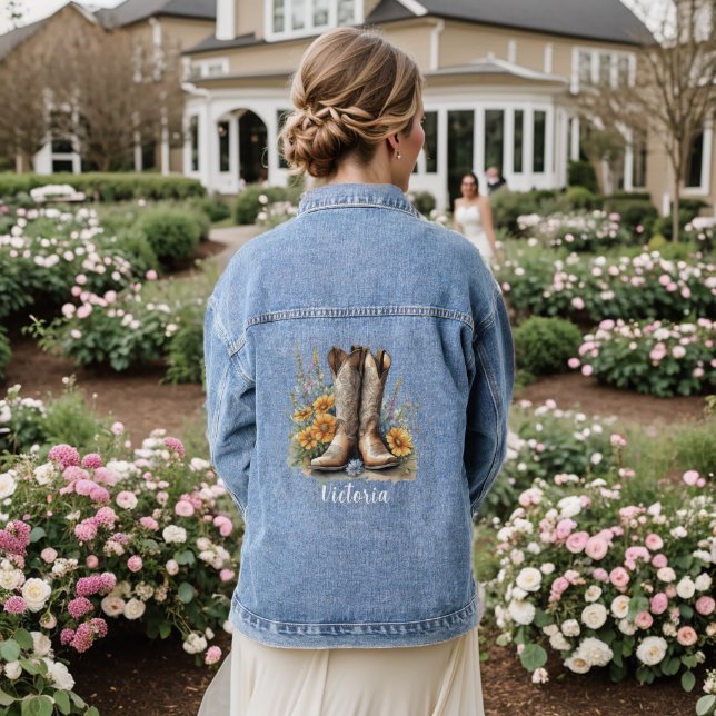 Niedlicher Personalisierter Western Sonnenblumen C Jeansjacke (Hochzeit Rückseite)