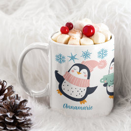 Niedlicher Personalisierter Winterpinguin Snowflak Kaffeetasse