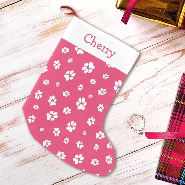 Niedlicher Pet-Ausdruck Muster Pink Monogram Name Kleiner Weihnachtsstrumpf (Von Creator hochgeladen)
