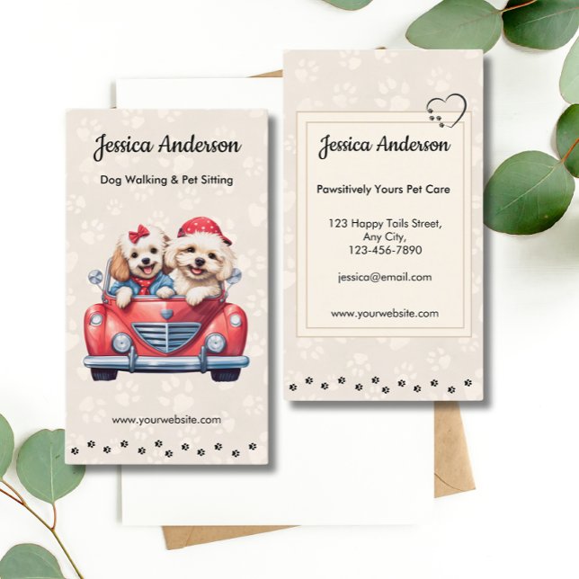 Niedlicher Pet Care Services Groomer Paw Prints Visitenkarte (Von Creator hochgeladen)