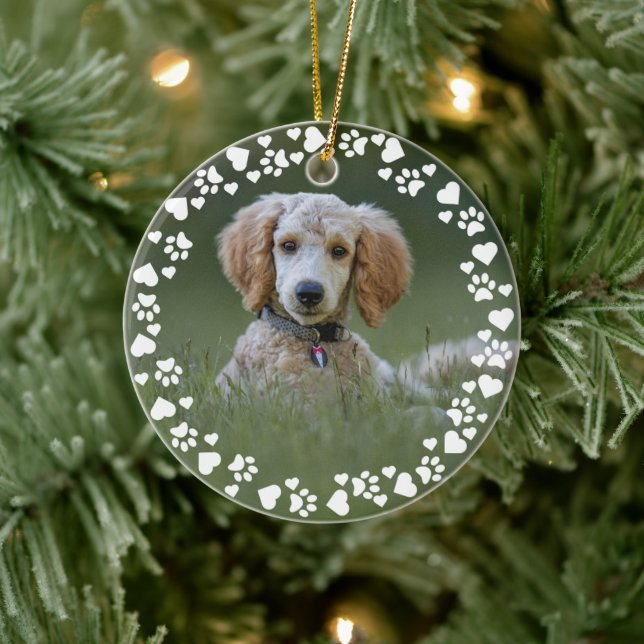 Niedlicher Pet Heart Frame Foto Keepake, kundenspe Keramik Ornament (Baum)