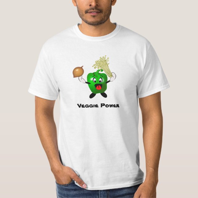 Niedlicher Pfeffer-Cartoonveggie-Power T-Shirt (Vorderseite)
