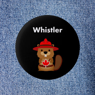 Niedlicher Pfeifer-Kanadischer Biber mit Ahornlede Button