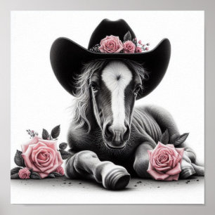 Niedlicher Pferdefoal mit Cowboy-Hut Poster