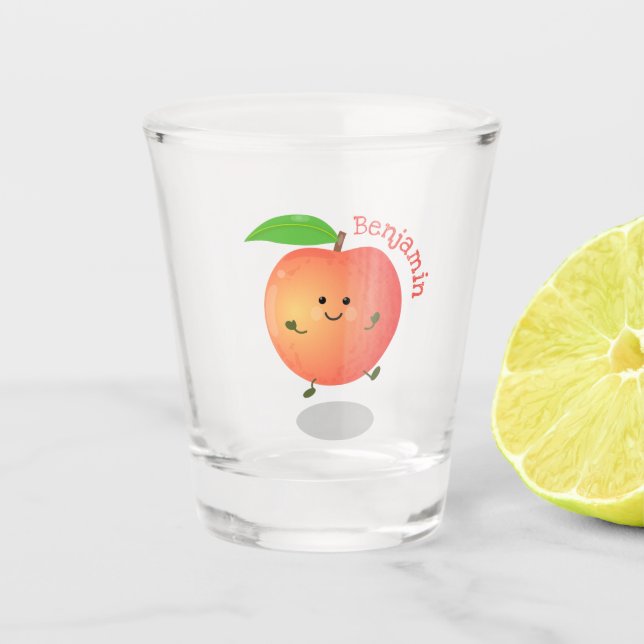 Niedlicher Pfirsichgelber Cartoon Schnapsglas (Vorderseite)