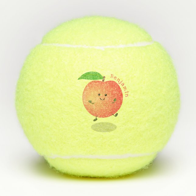 Niedlicher Pfirsichgelber Cartoon Tennisbälle (Vorderseite)